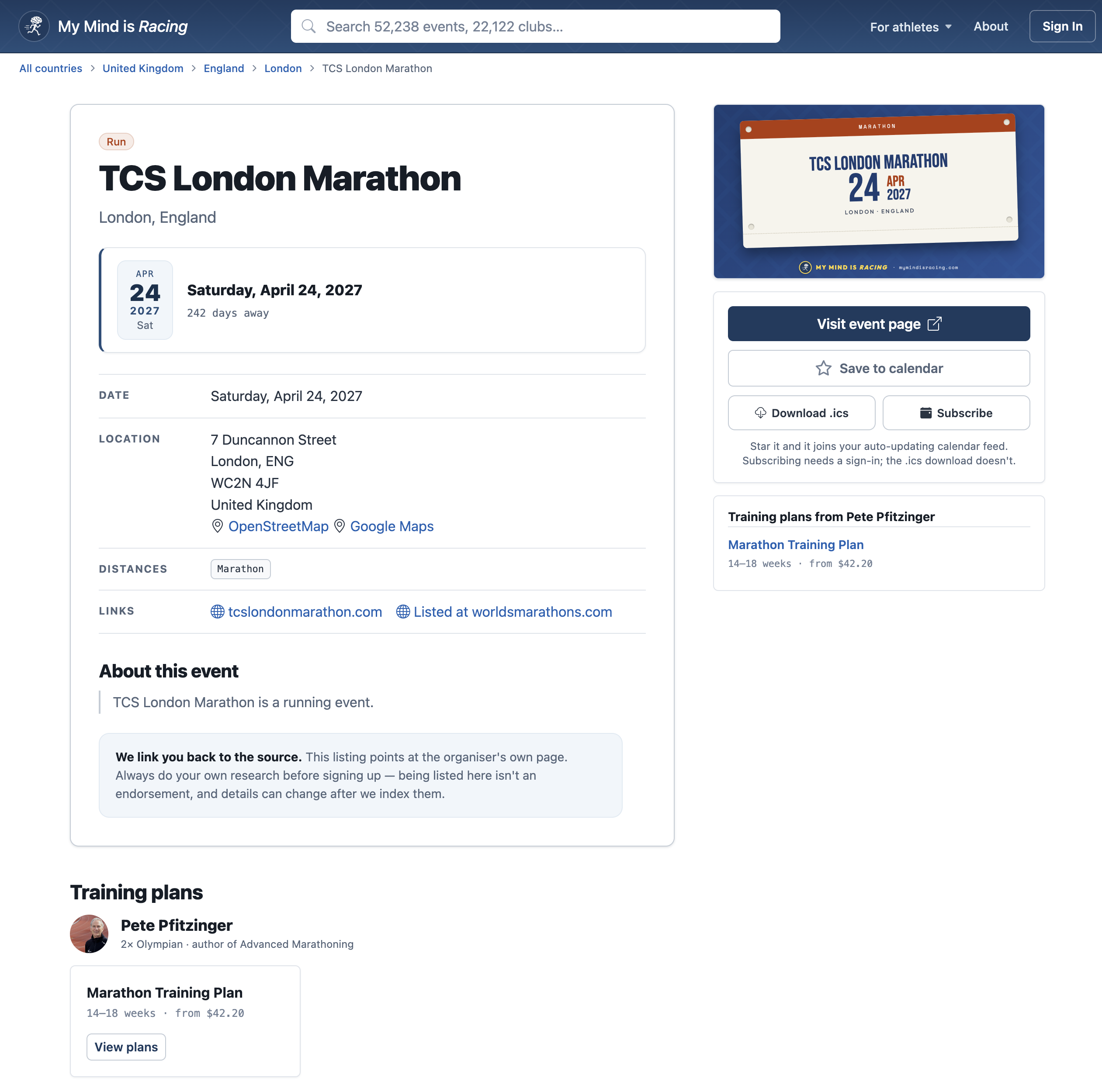 Pete Pfitzinger’s Marathon Training Plan surfaced on the TCS London Marathon event page on My Mind is Racing