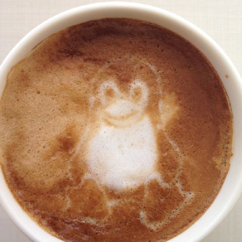 Today's latte, Tux the Linux mascot.