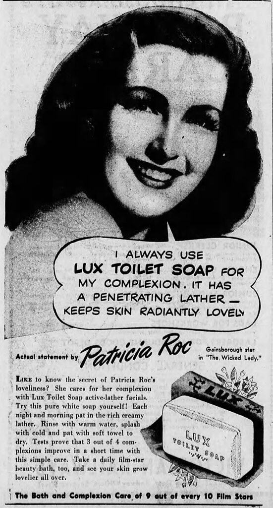 A 1947 newspaper advertisement for Lux Toilet Soap