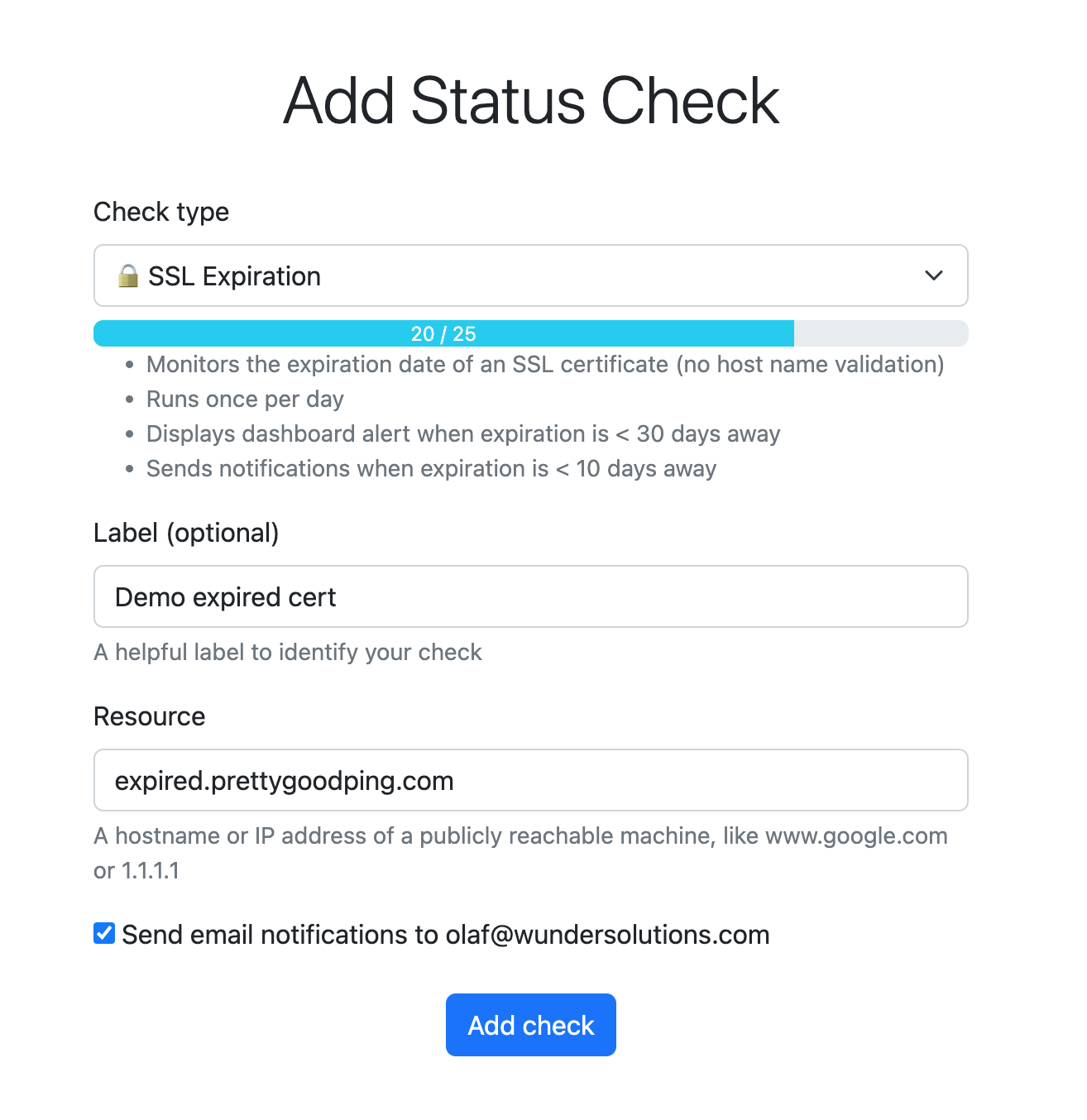 Add Status Check Form